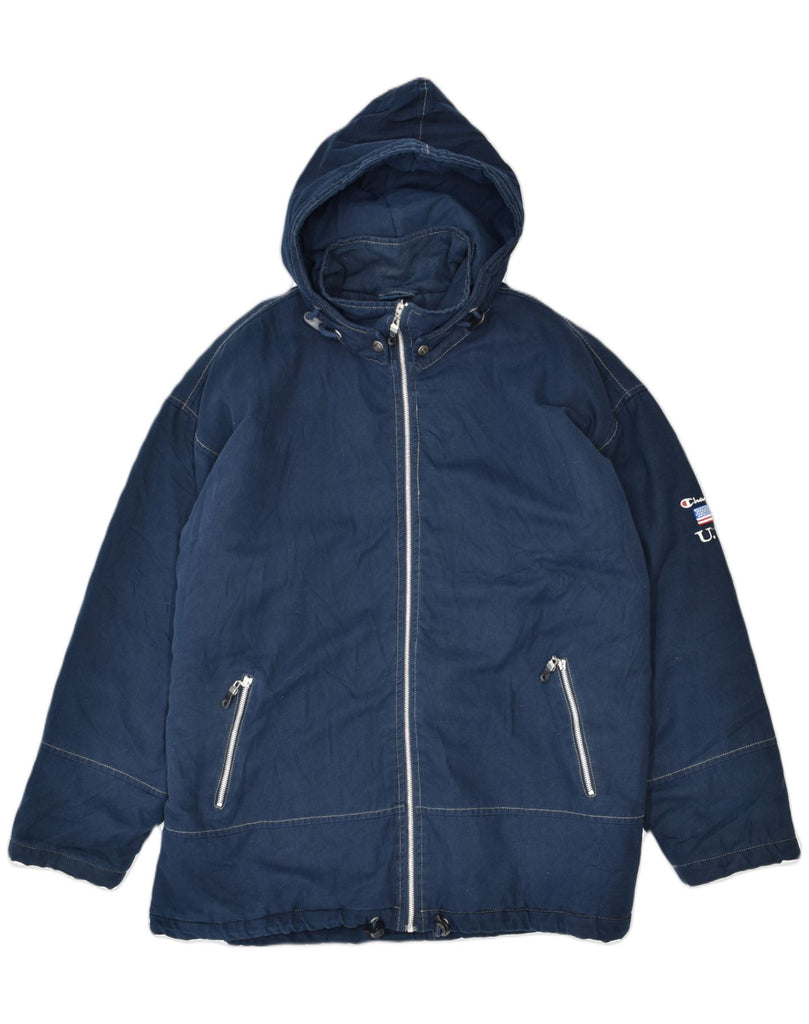 CHAMPION Mens Oversized Hooded Windbreaker Jacket UK 40 Large Navy Blue | Vintage | Thrift | Second-Hand | Used Clothing | Messina Hembry 