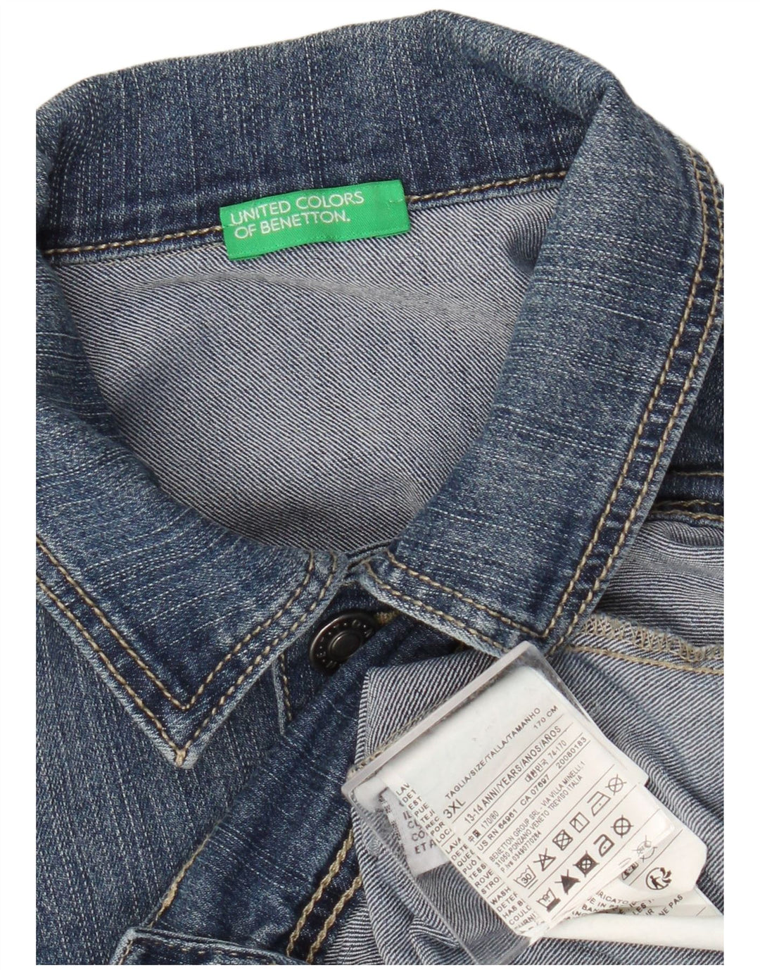 Benetton Boys Denim Jacket 13-14 Years 3XL Blue Cotton