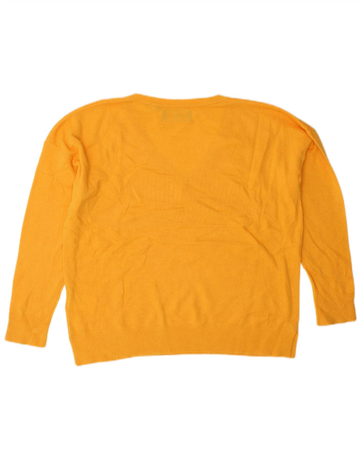 SUPERDRY Womens Oversized V-Neck Jumper Sweater UK 10 Small Yellow Wool
