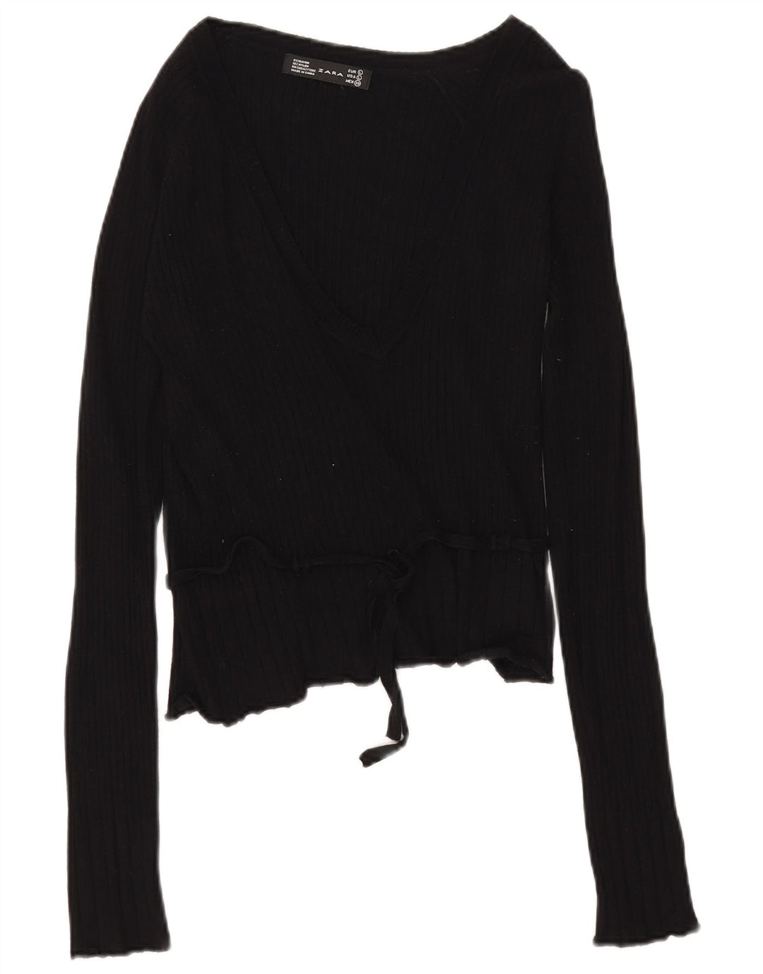 Zara Womens Top Long Sleeve UK 14 Large Black Rayon