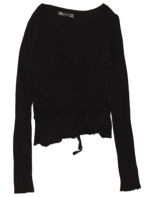 Zara Womens Top Long Sleeve UK 14 Large Black Rayon