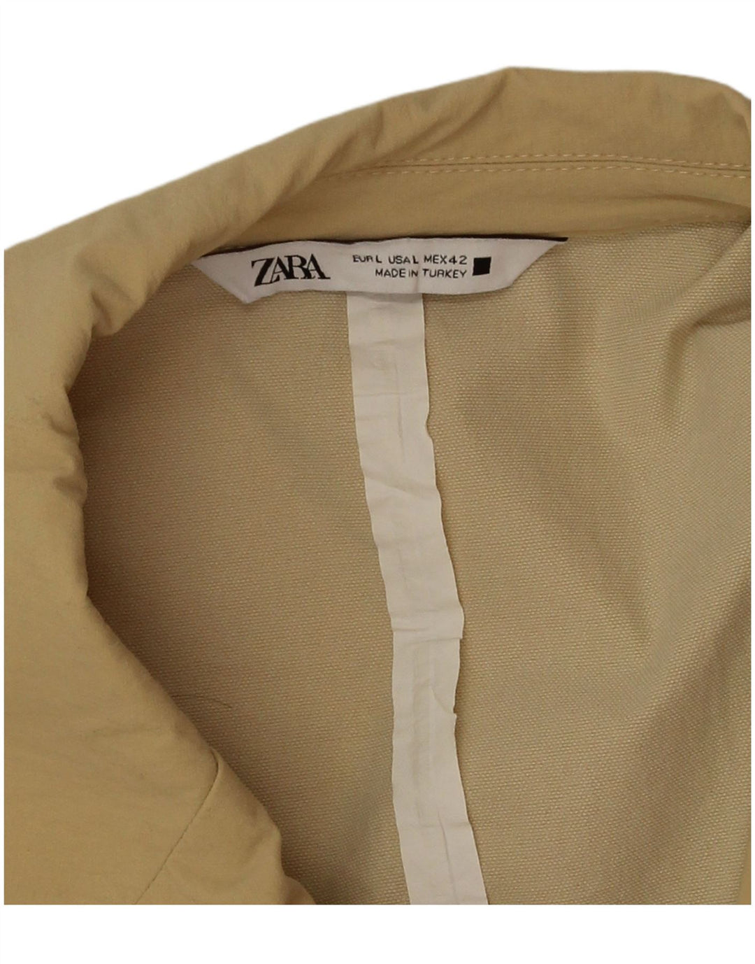 Zara Mens Double Breasted Coat UK 40 Large Beige Polyamide
