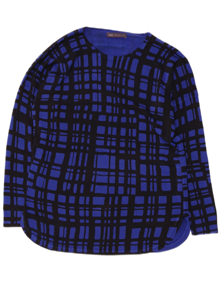 MARKS & SPENCER Womens Boat Neck Jumper Sweater UK 12 Medium  Blue Check