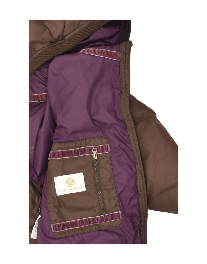 NORTH SAILS Womens Hooded Padded Jacket UK 14 Large Brown Polyester | Vintage North Sails | Thrift | Second-Hand North Sails | Used Clothing | Messina Hembry 