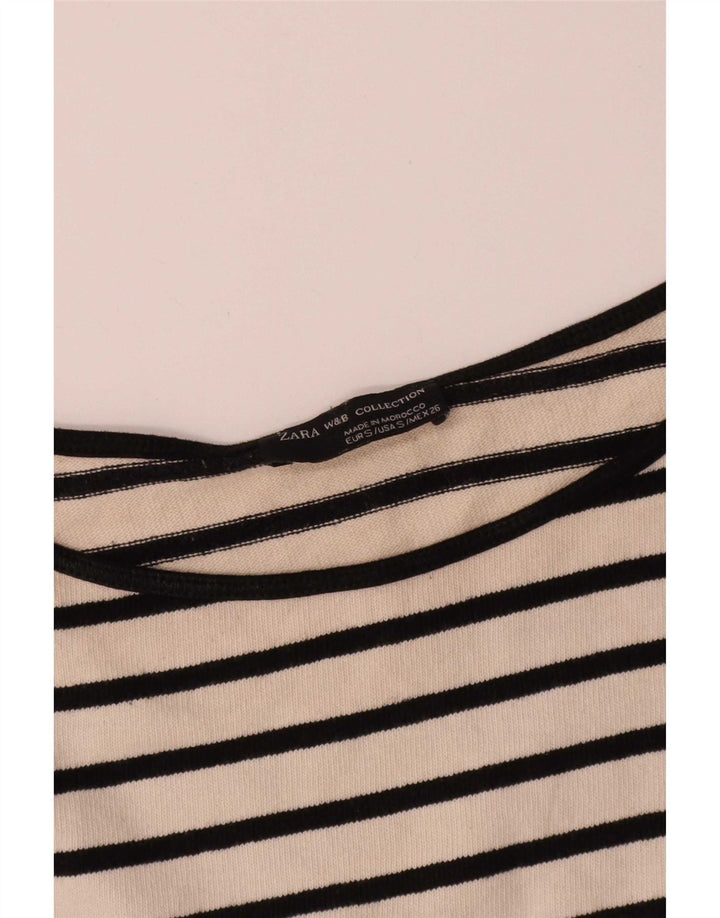 Zara Womens Oversized Top 3/4 Sleeve UK 10 Small White Striped