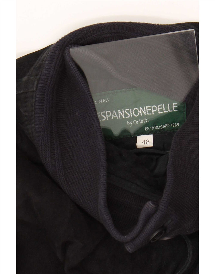 Orfatti Mens Suede Bomber Jacket IT 48 Medium Navy Blue Leather