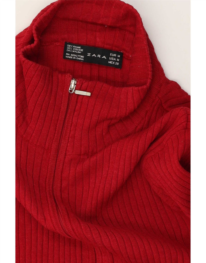 Zara Womens Cardigan Sweater UK 12 Medium Red Ramie