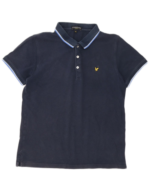 Lyle & Scott Mens Polo Shirt XL Navy Blue Striped Cotton