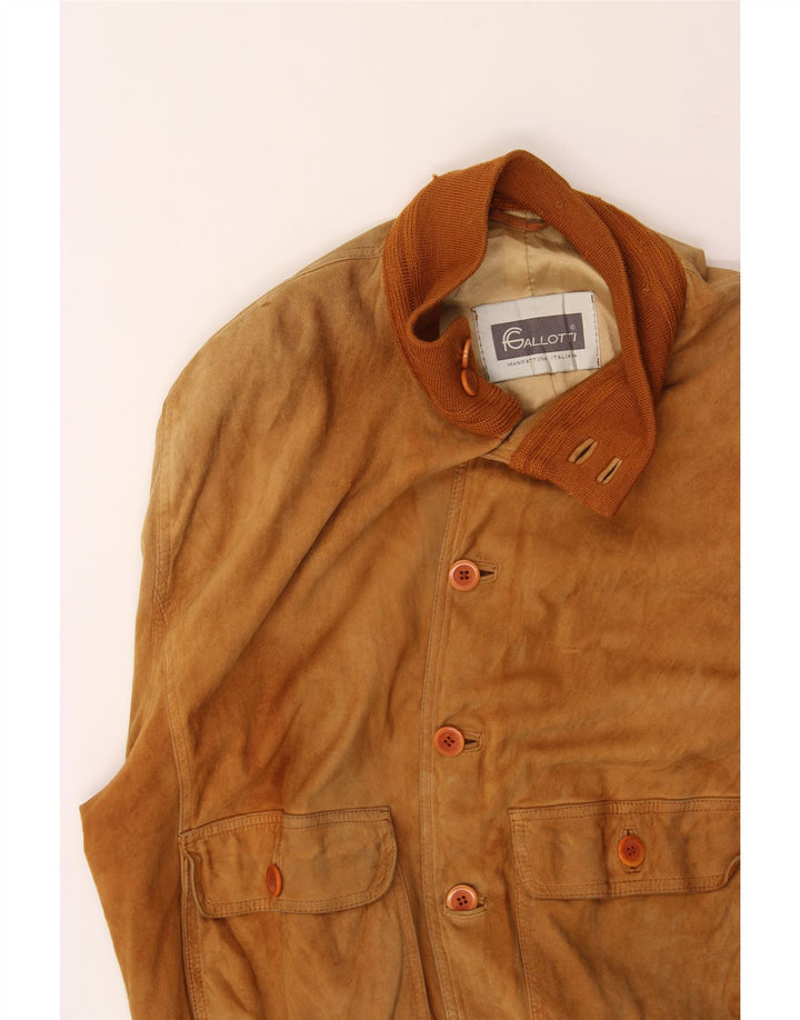 GALLOTTI Mens Suede Bomber Jacket IT 48 Medium Brown Leather Vintage Gallotti and Second-Hand Gallotti from Messina Hembry 
