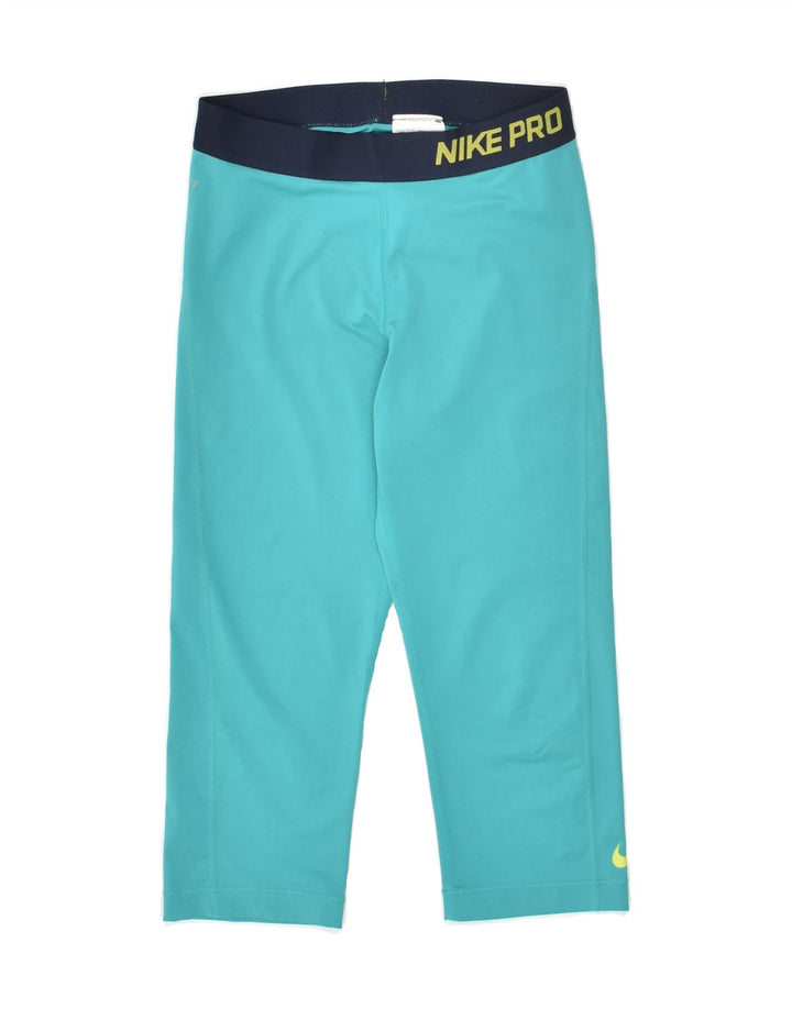 NIKE Womens Dri Fit Graphic Capri Leggings UK 8 Small Turquoise Polyester | Vintage Nike | Thrift | Second-Hand Nike | Used Clothing | Messina Hembry 