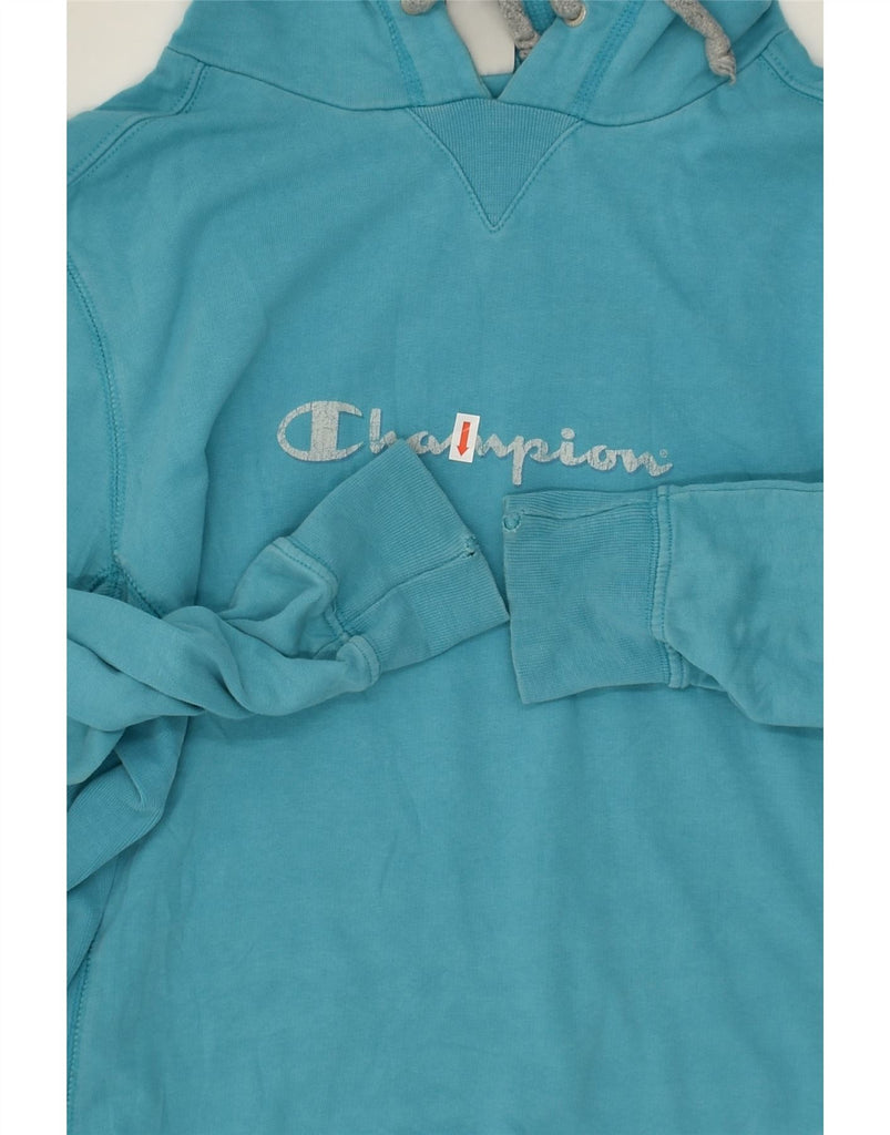 CHAMPION Womens Graphic Hoodie Jumper UK 16 Large Blue Cotton | Vintage Champion | Thrift | Second-Hand Champion | Used Clothing | Messina Hembry 