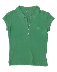 GUESS Womens Polo Shirt UK 12 Medium Green Cotton