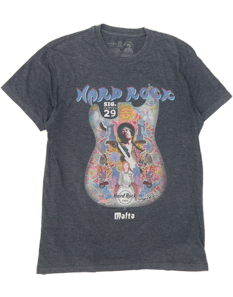 HARD ROCK CAFE Mens Malta Graphic T-Shirt Top Large Grey Cotton Vintage Hard Rock Cafe and Second-Hand Hard Rock Cafe from Messina Hembry 