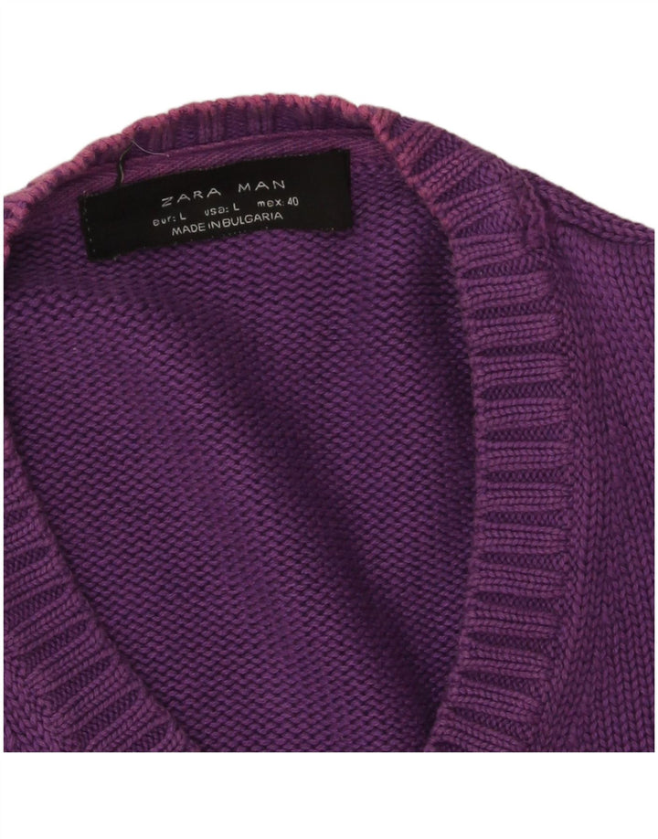 Zara Mens V-Neck Jumper Sweater Large Purple