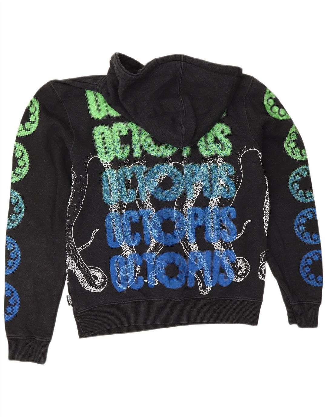 Octopus Womens Graphic Oversized Hoodie Jumper UK 6 XS Black Cotton