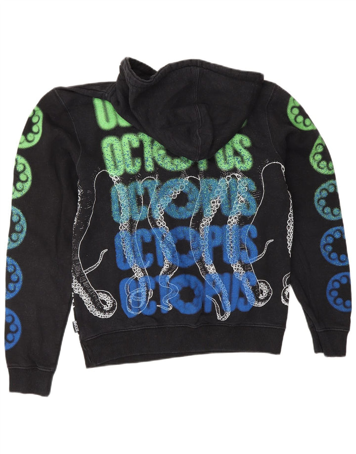 Octopus Womens Graphic Oversized Hoodie Jumper UK 6 XS Black Cotton