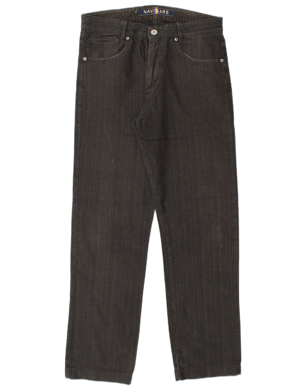 Navigare Mens Straight Casual Trousers IT 48 Medium W32 L31 Black Chevron