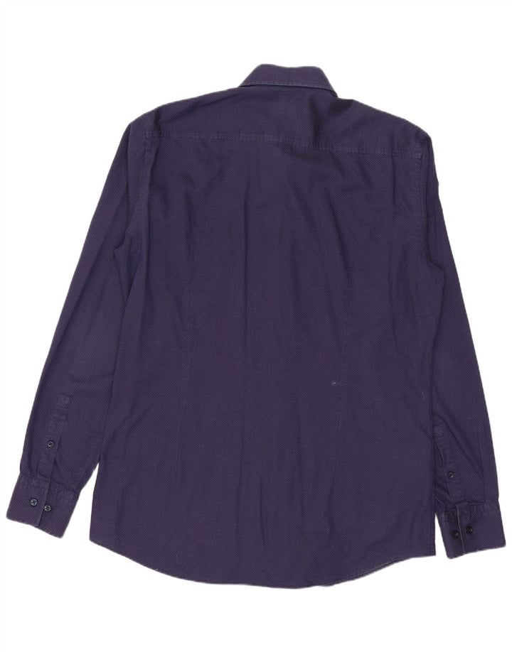 Hugo Boss Mens Slim Fit Shirt Size 39 15 1/2 Medium Navy Blue Spotted