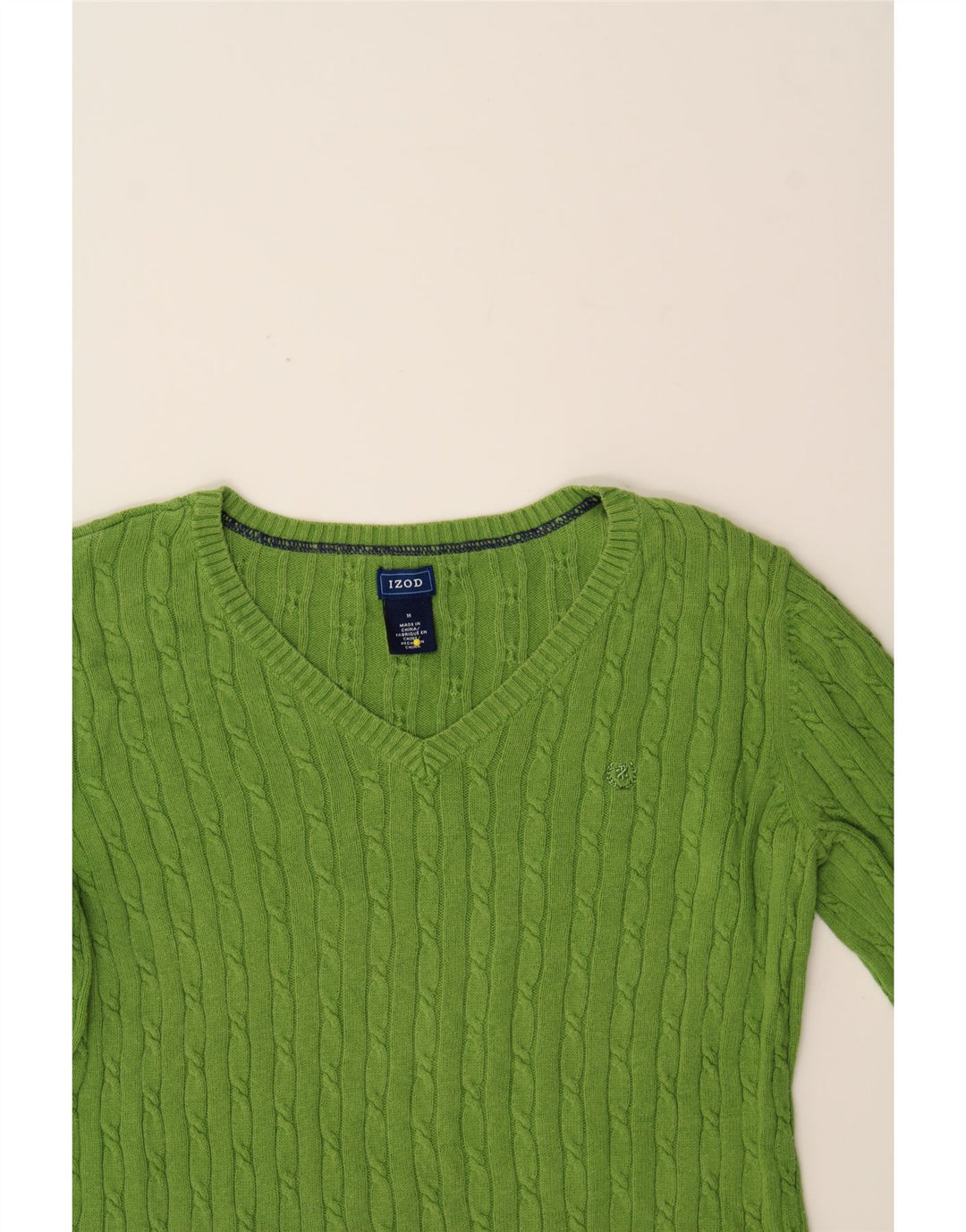 IZOD Womens V-Neck Jumper Sweater UK 14 Medium Green Cotton Vintage Izod and Second-Hand Izod from Messina Hembry 