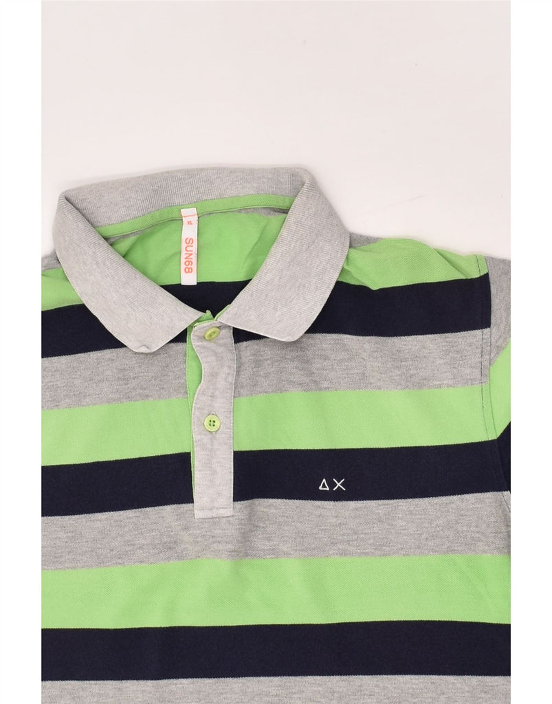 SUN68 Mens Polo Shirt XL Green Striped Cotton | Vintage Sun68 | Thrift | Second-Hand Sun68 | Used Clothing | Messina Hembry 