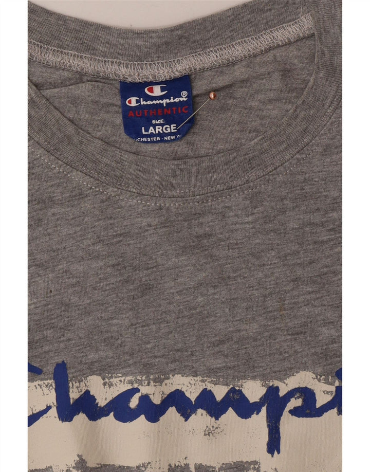 CHAMPION Mens Graphic T-Shirt Top Large Grey Flecked