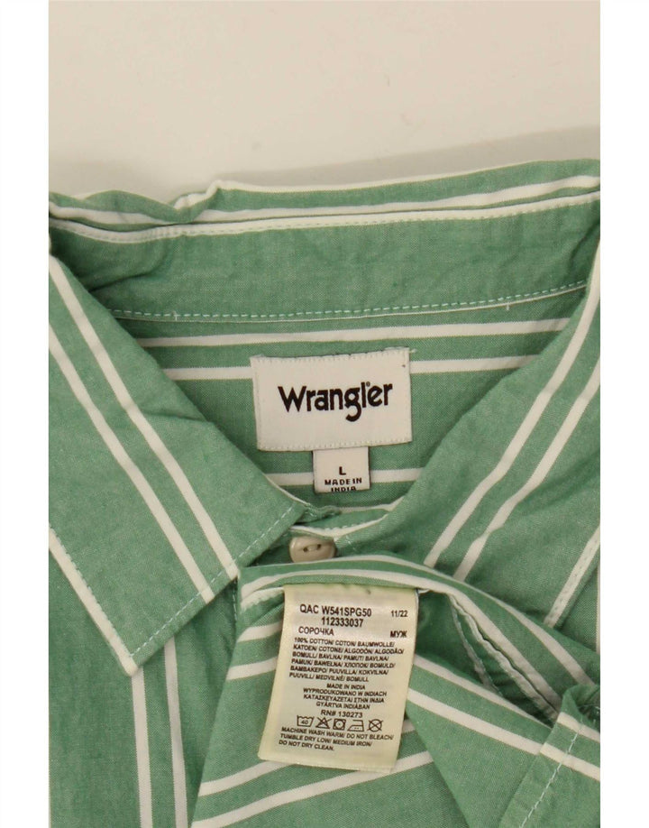 Wrangler Mens Shirt Large Green Striped Cotton