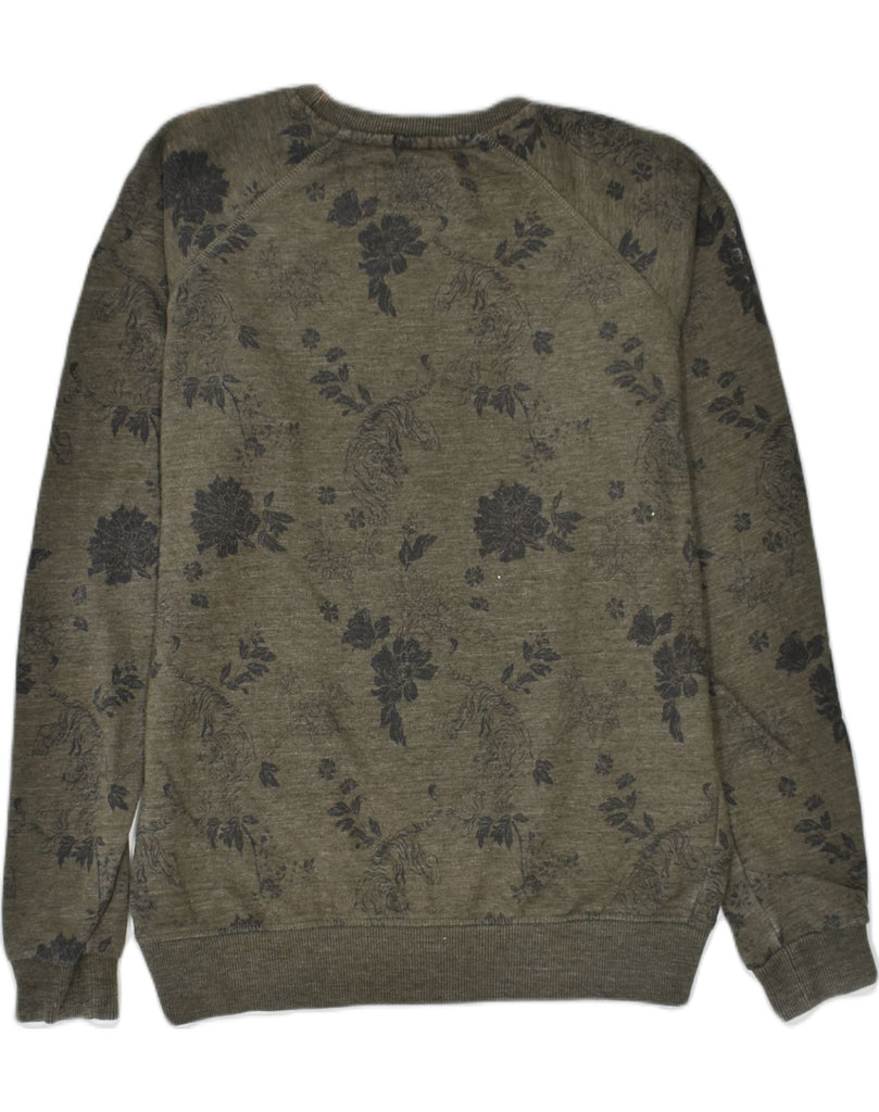 SUPERDRY Mens Graphic Sweatshirt Jumper Small Khaki Floral Cotton | Vintage | Thrift | Second-Hand | Used Clothing | Messina Hembry 