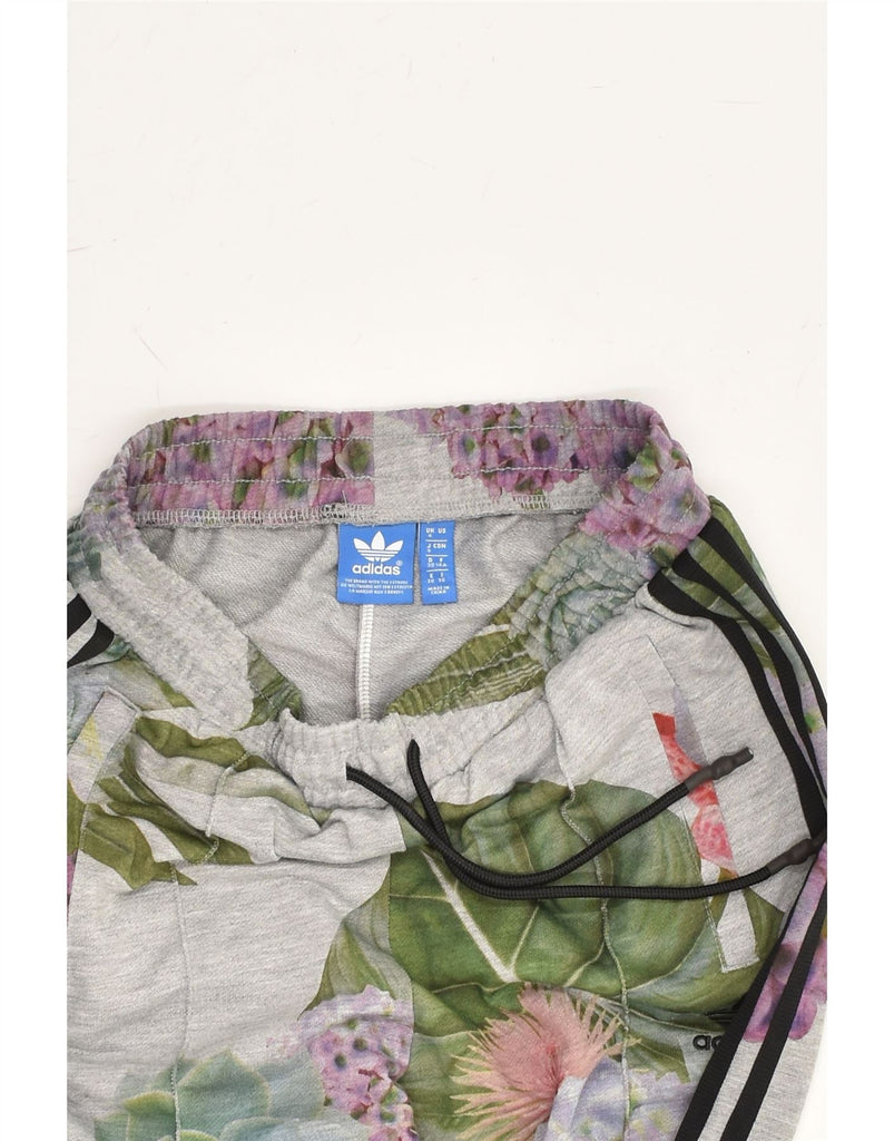 ADIDAS Womens Tracksuit Trousers Joggers UK 4 XS Grey Floral Polyester | Vintage Adidas | Thrift | Second-Hand Adidas | Used Clothing | Messina Hembry 