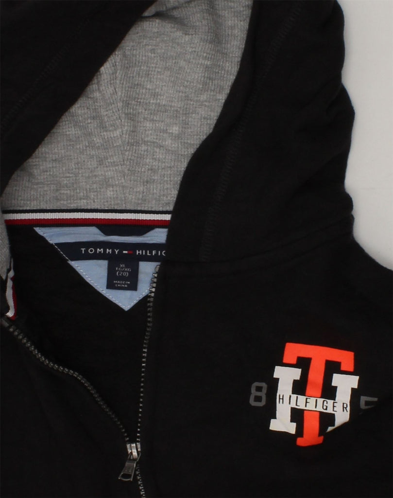 TOMMY HILFIGER Boys Graphic Zip Hoodie Sweater 15-16 Years XL Black Cotton | Vintage Tommy Hilfiger | Thrift | Second-Hand Tommy Hilfiger | Used Clothing | Messina Hembry 