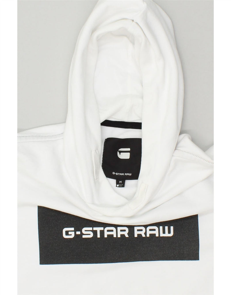 G-STAR Womens Graphic Hoodie Jumper UK 14 Medium White Cotton | Vintage G-Star | Thrift | Second-Hand G-Star | Used Clothing | Messina Hembry 