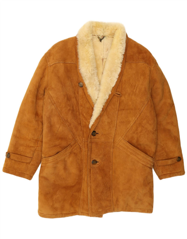 Vintage Mens Shearling Overcoat UK 40 Large Beige Shearling
