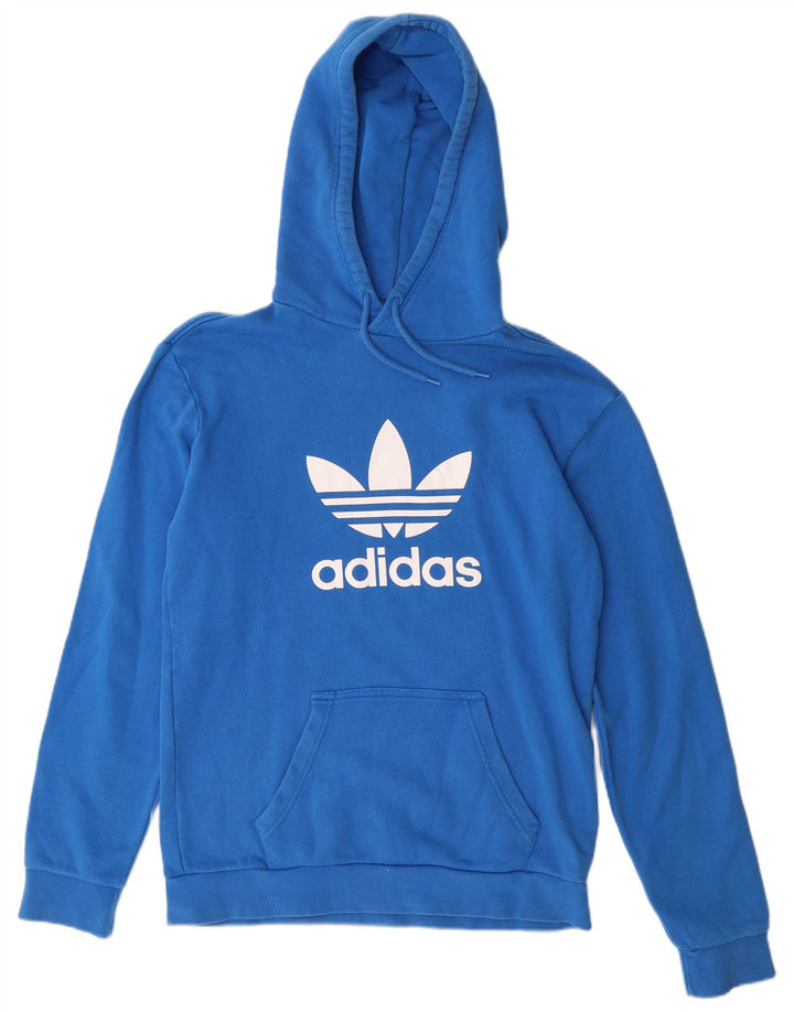 ADIDAS Mens Graphic Hoodie Jumper Small Blue Cotton