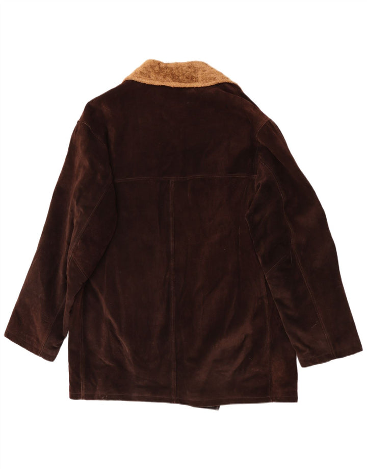 Vintage Mens Suede Overcoat IT 52 XL Brown Leather