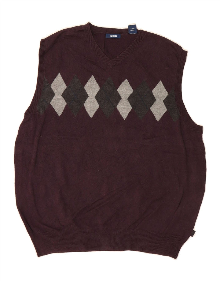 IZOD Mens Vest Tank Top Large Burgundy Argyle/Diamond Acrylic Vintage Izod and Second-Hand Izod from Messina Hembry 