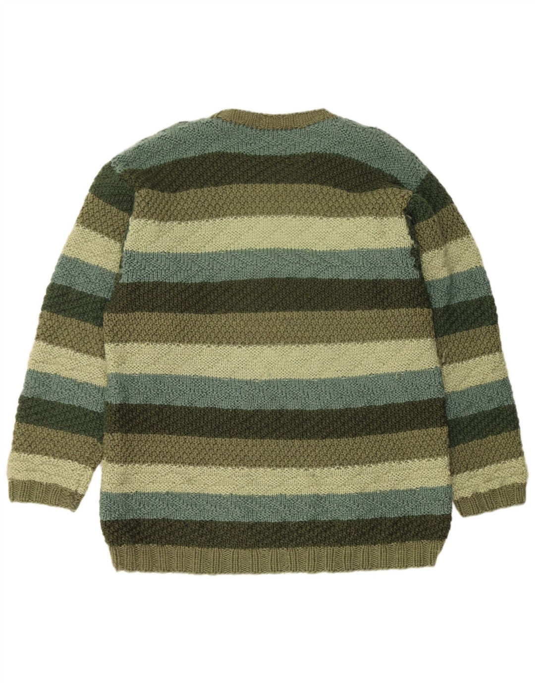 VINTAGE Mens Crew Neck Jumper Sweater Large Khaki Striped