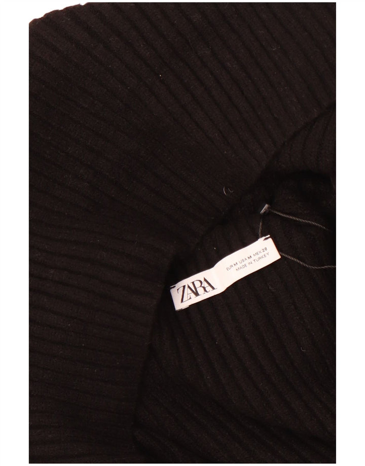 Zara Womens Crop Oversized Roll Neck Jumper Sweater UK 14 Medium Black