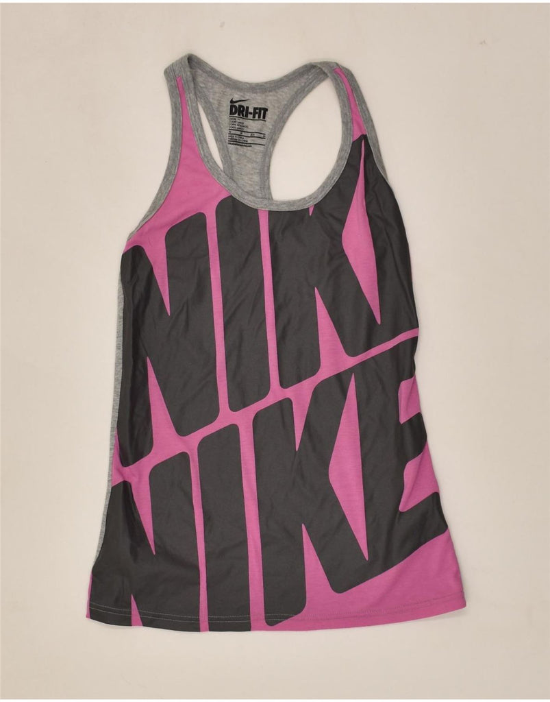 NIKE Womens Dri Fit Graphic Vest Top UK 6 XS Pink Colourblock | Vintage Nike | Thrift | Second-Hand Nike | Used Clothing | Messina Hembry 