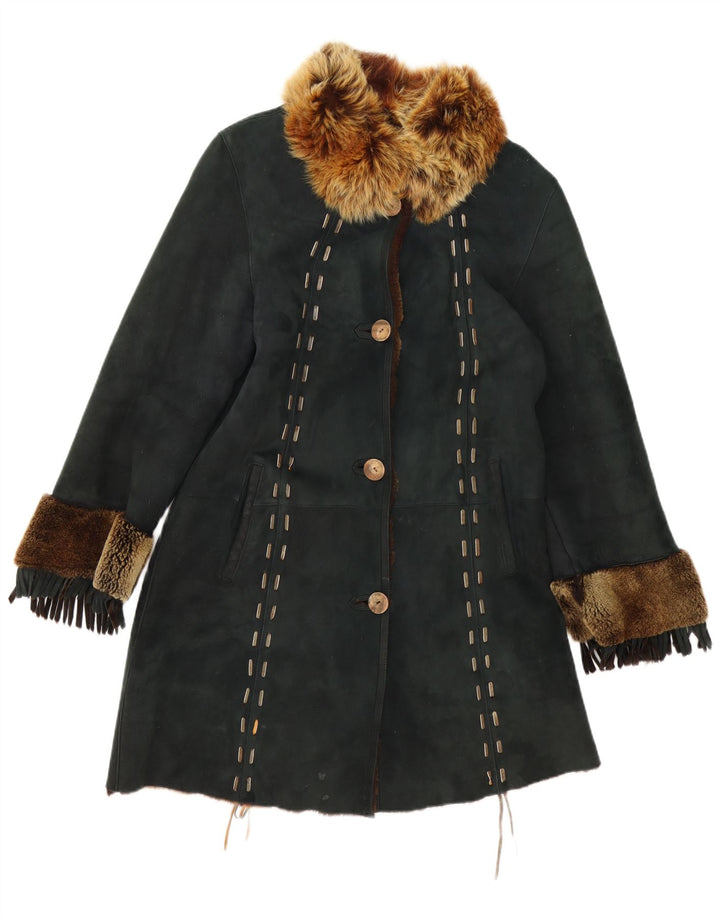 Vintage Womens Shearling Coat UK 12 Medium Green