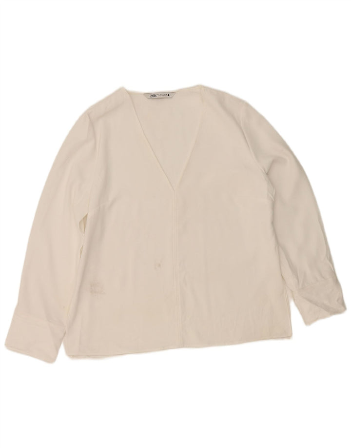Zara Womens Long Sleeve Blouse Top UK 16 Large White