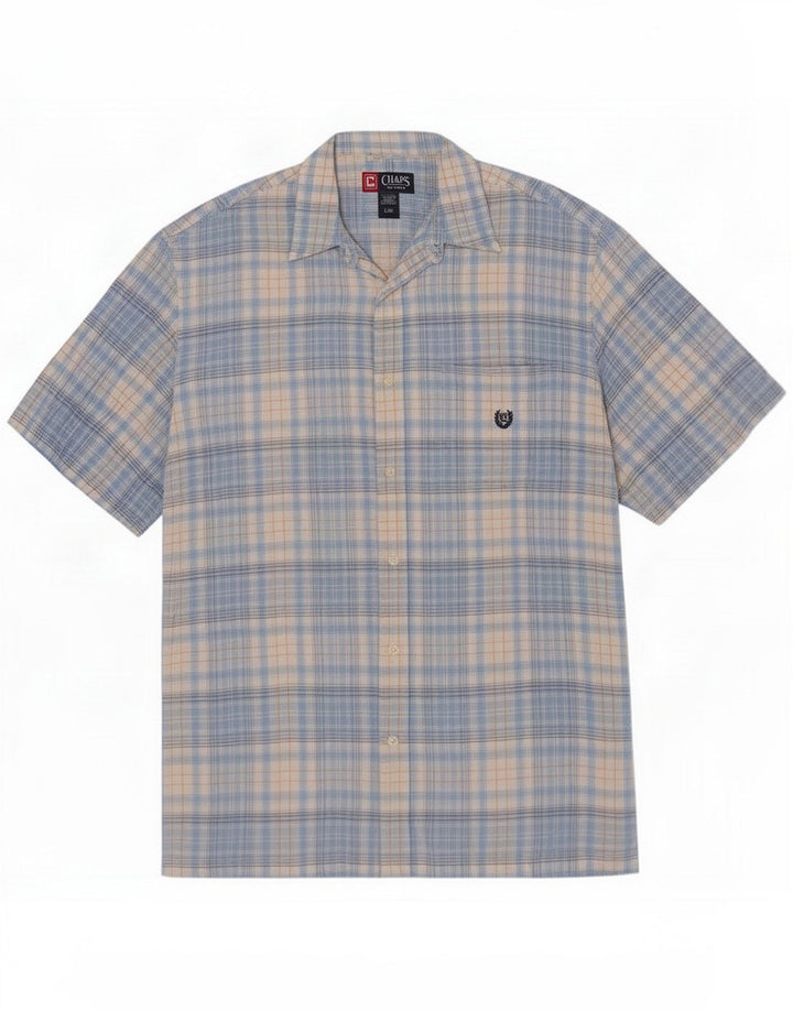 Chaps Mens Short Sleeve Shirt Large Blue Check Linen