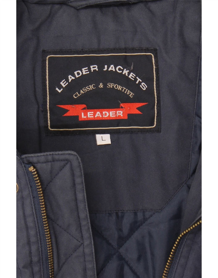 LEADER Mens Hooded Windbreaker Jacket UK 40 Large Navy Blue Vintage Leader and Second-Hand Leader from Messina Hembry 
