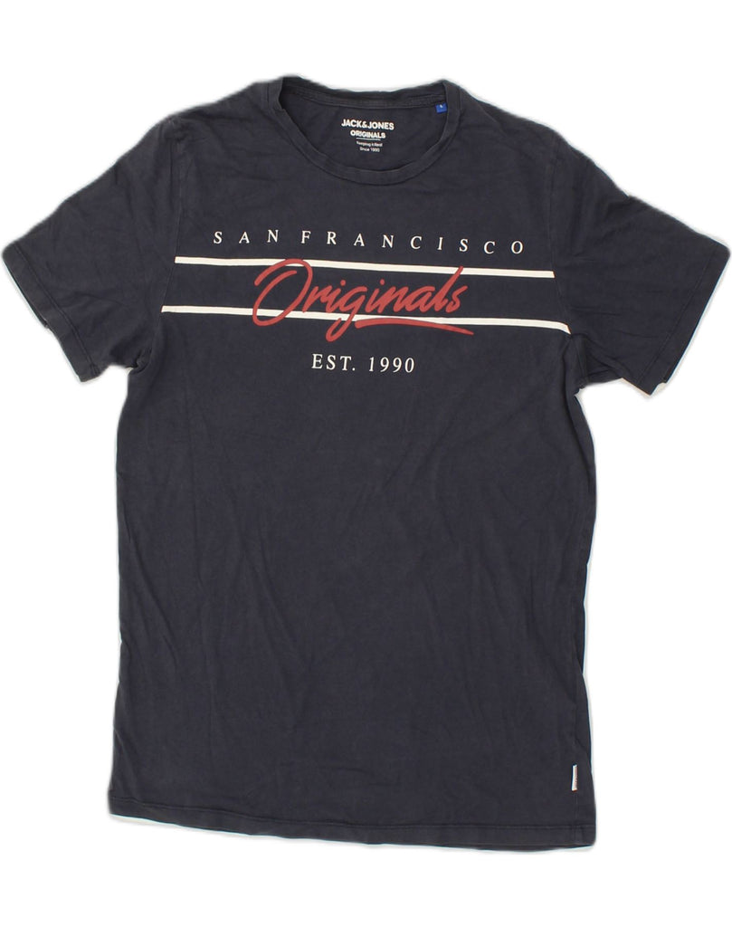 JACK & JONES Mens Graphic T-Shirt Top Large Navy Blue Cotton | Vintage Jack & Jones | Thrift | Second-Hand Jack & Jones | Used Clothing | Messina Hembry 