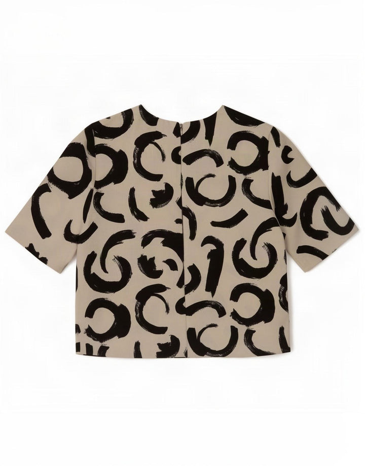 Zara Womens Blouse Top UK 6 XS Off White Geometric