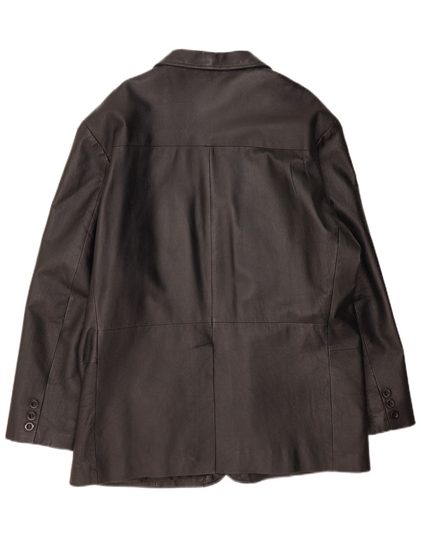 Vintage Mens 3 Button Leather Blazer Jacket UK 42 XL Black Leather