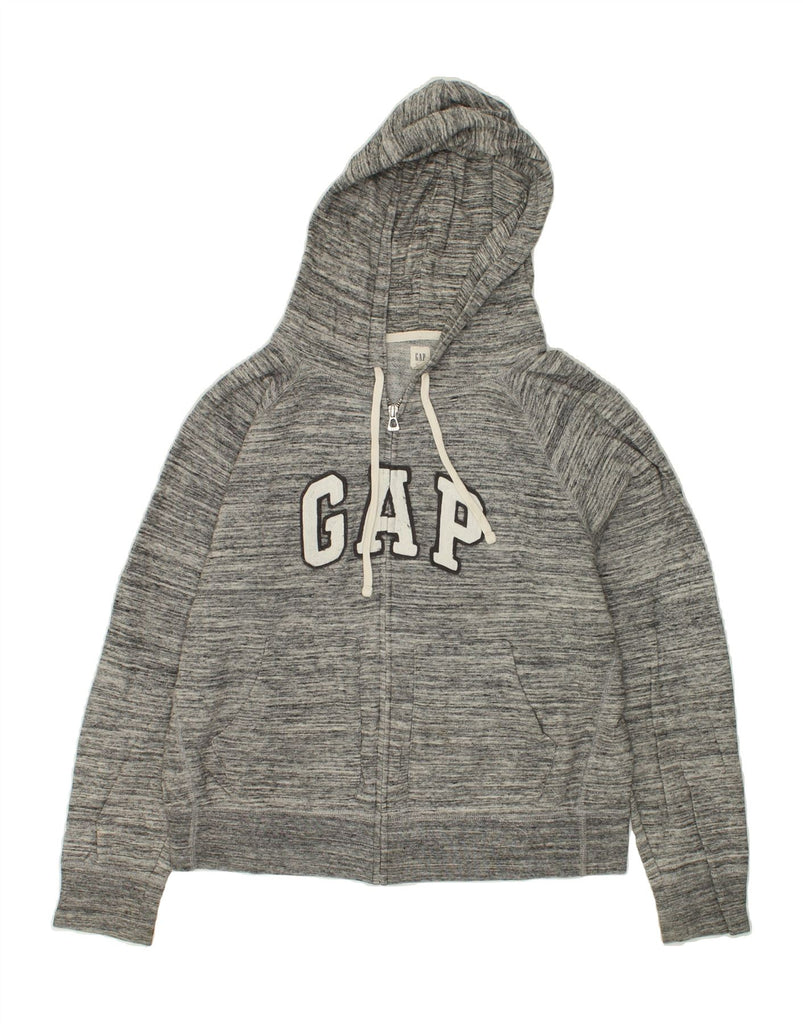 GAP Womens Graphic Crop Zip Hoodie Sweater UK 16 Large Grey Flecked Cotton | Vintage Gap | Thrift | Second-Hand Gap | Used Clothing | Messina Hembry 