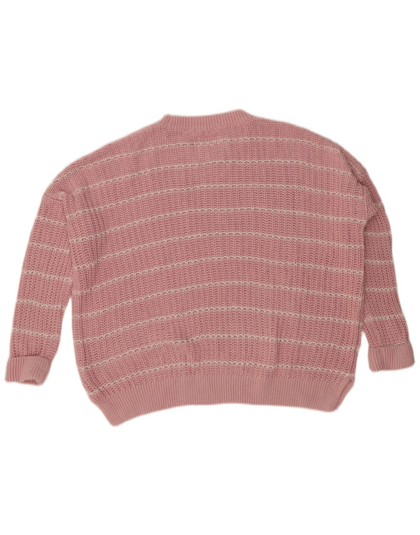 Superdry Womens Oversized Crew Neck Jumper Sweater UK 14 Large Pink Striped