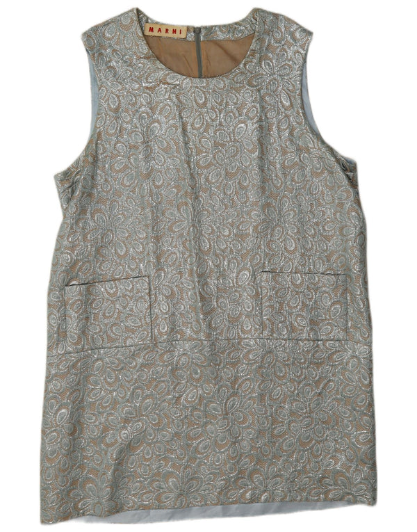 Marni Womens Sleeveless Shift Dress UK 16 Large Silver Floral