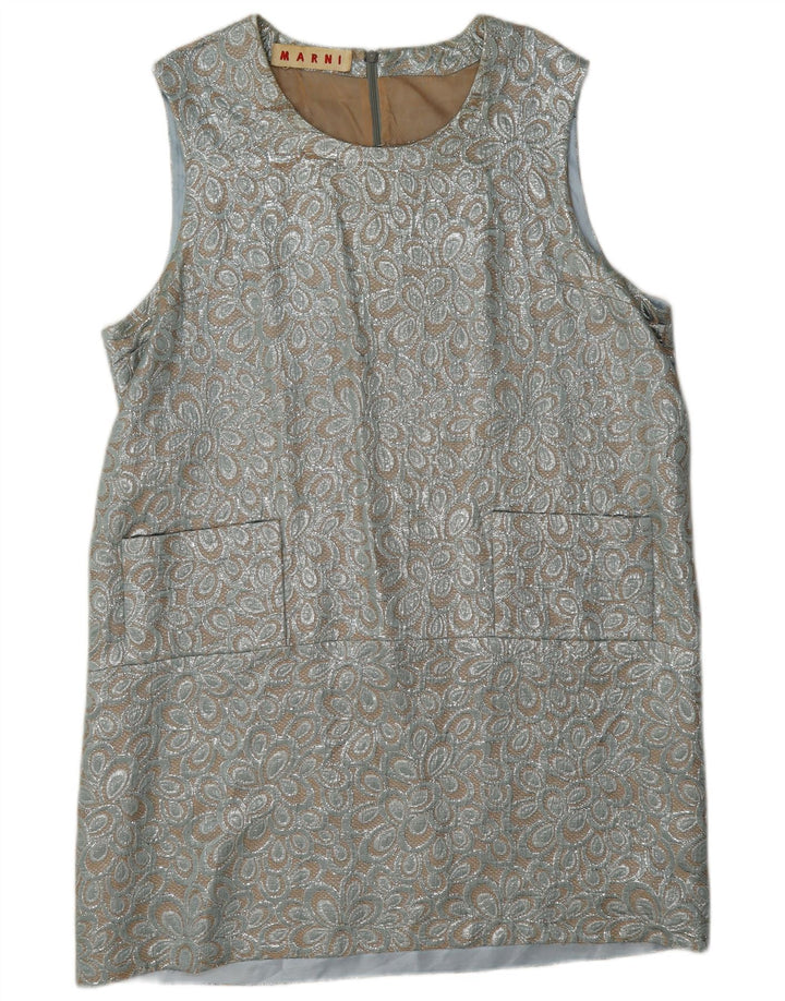 Marni Womens Sleeveless Shift Dress UK 16 Large Silver Floral