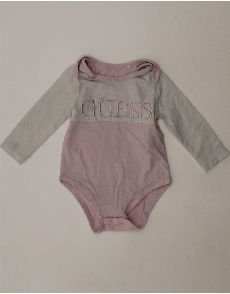 GUESS Baby Girls Graphic Long Sleeve Bodysuit 3-6 Months Pink Colourblock Vintage Guess and Second-Hand Guess from Messina Hembry 
