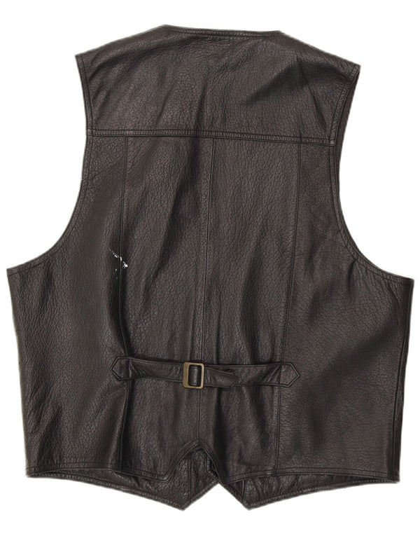 Vintage Mens Leather Waistcoat IT 52 Large Black